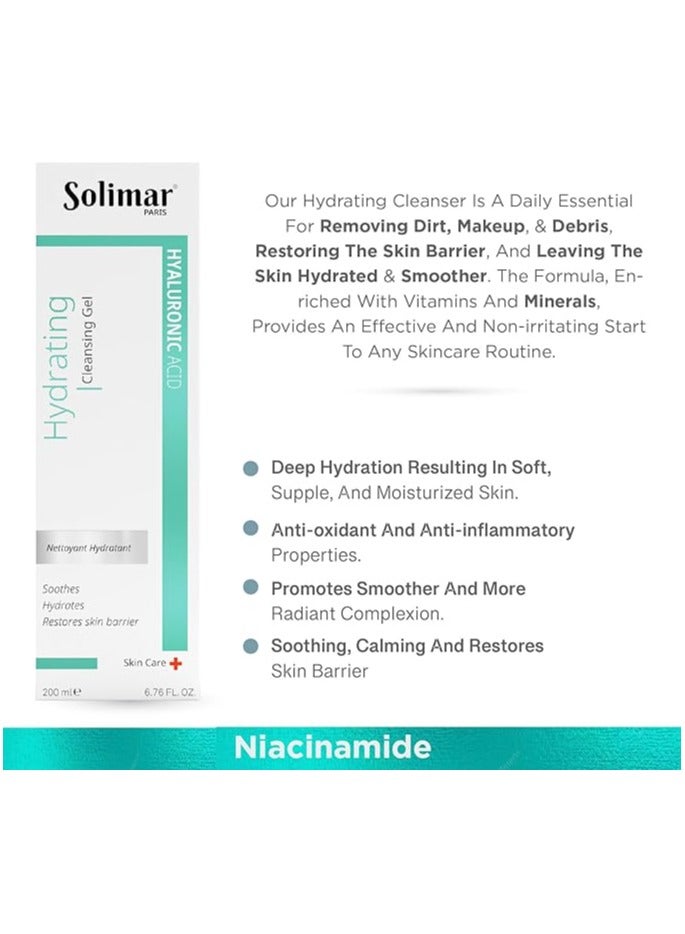 Solimar Paris Hydrating Cleansing Gel with Hyaluronic Acid & Vitamin E – 200ml - Image 3