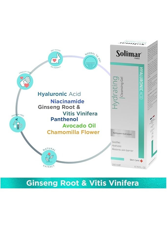 Solimar Paris Hydrating Cleansing Gel with Hyaluronic Acid & Vitamin E – 200ml - Image 4