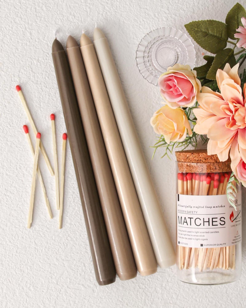Viyffo Taper Candles 10 Inch Brown 4 Pack Unscented, Smokeless Long Tall Tapered Candlesticks Wedding Home Decor Dinner Natural Color Series - Image 4