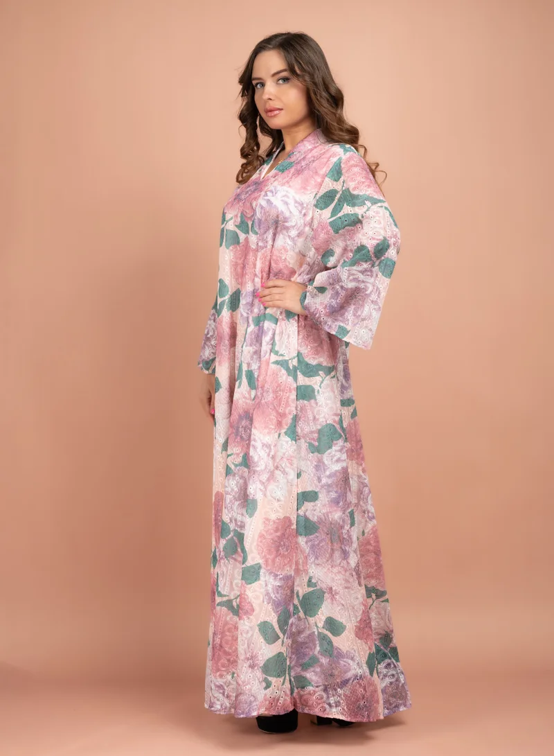 IKKXA Floral Printed Modern Jalabiya CJ1021 Peach