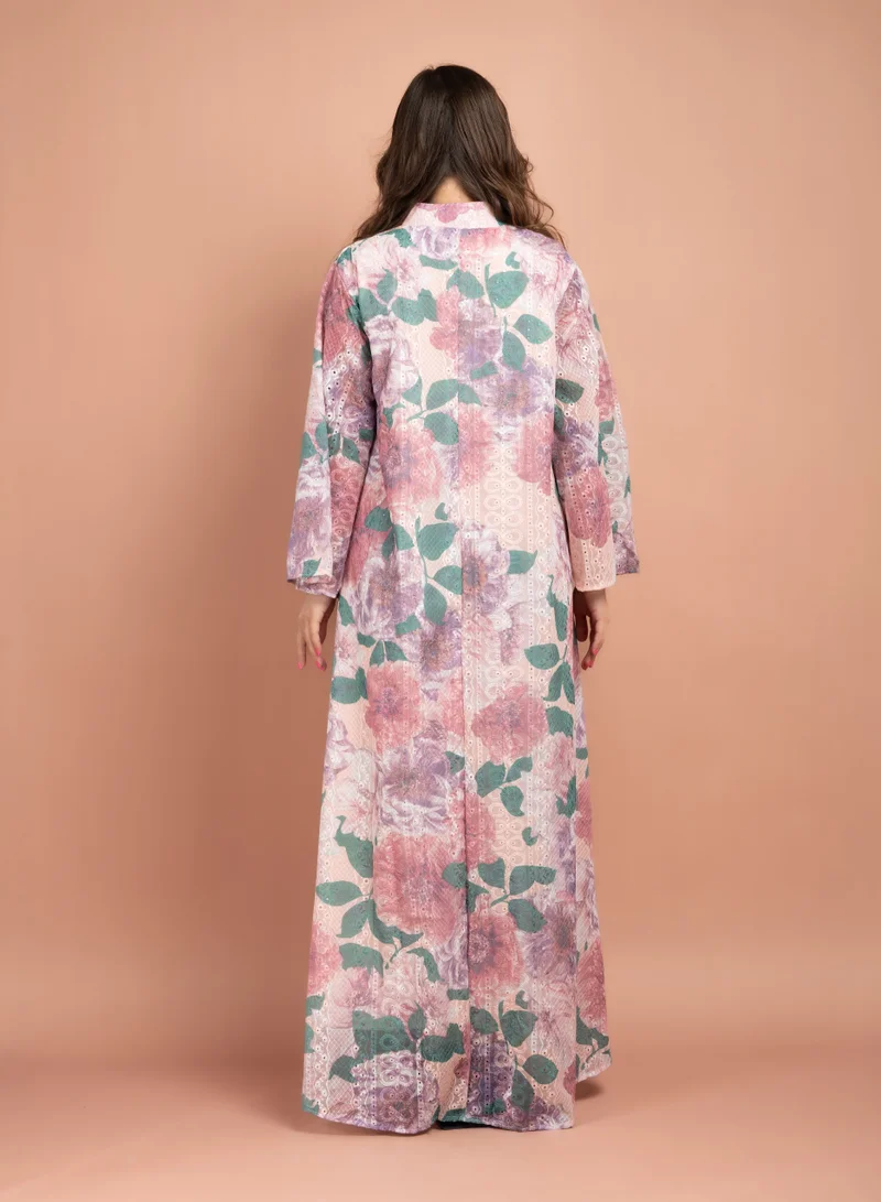 IKKXA Floral Printed Modern Jalabiya CJ1021 Peach