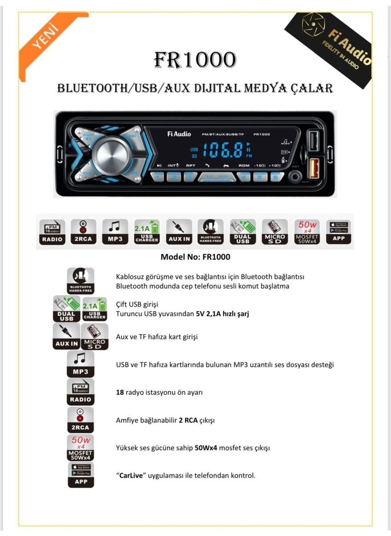 Fi Audio FR-1000 Auto Tape 4X50 Watt Bluetooth Carlive 2xusb Sd Fm Aux  - Image 5