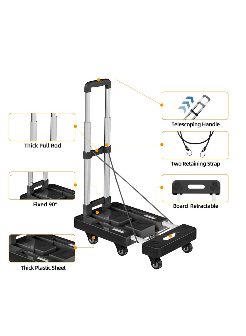 XiuWoo Folding Hand Truck, Foldable Cart for 500 lbs Heavy Luggage, Hand Truck Dolly, 6-Wheel Foldable Dolly with 2 Ropes, Ideal for Home, Office, and Travel Moving - Image 5