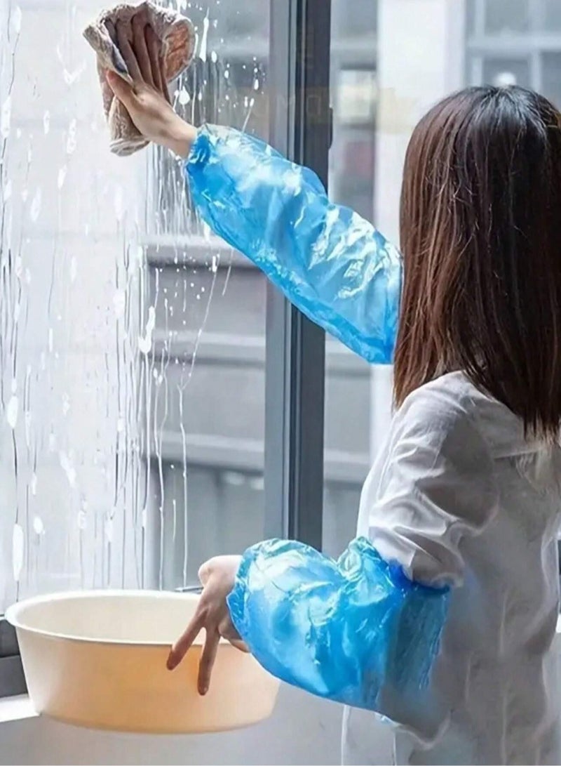 فرحة غطاء لليدين واقي بلاستيكي شفاف مقاوم للماء والغبار والزيت للاستعمال مرة واحدة 20 قطعة لون ازرق - Image 4