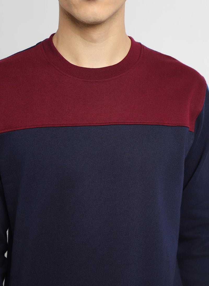 Dennis Lingo Regular Fit Navy Colourblocked Round Neck Sweatshirt for Men - Polycotton, Full Sleeves - Image 3