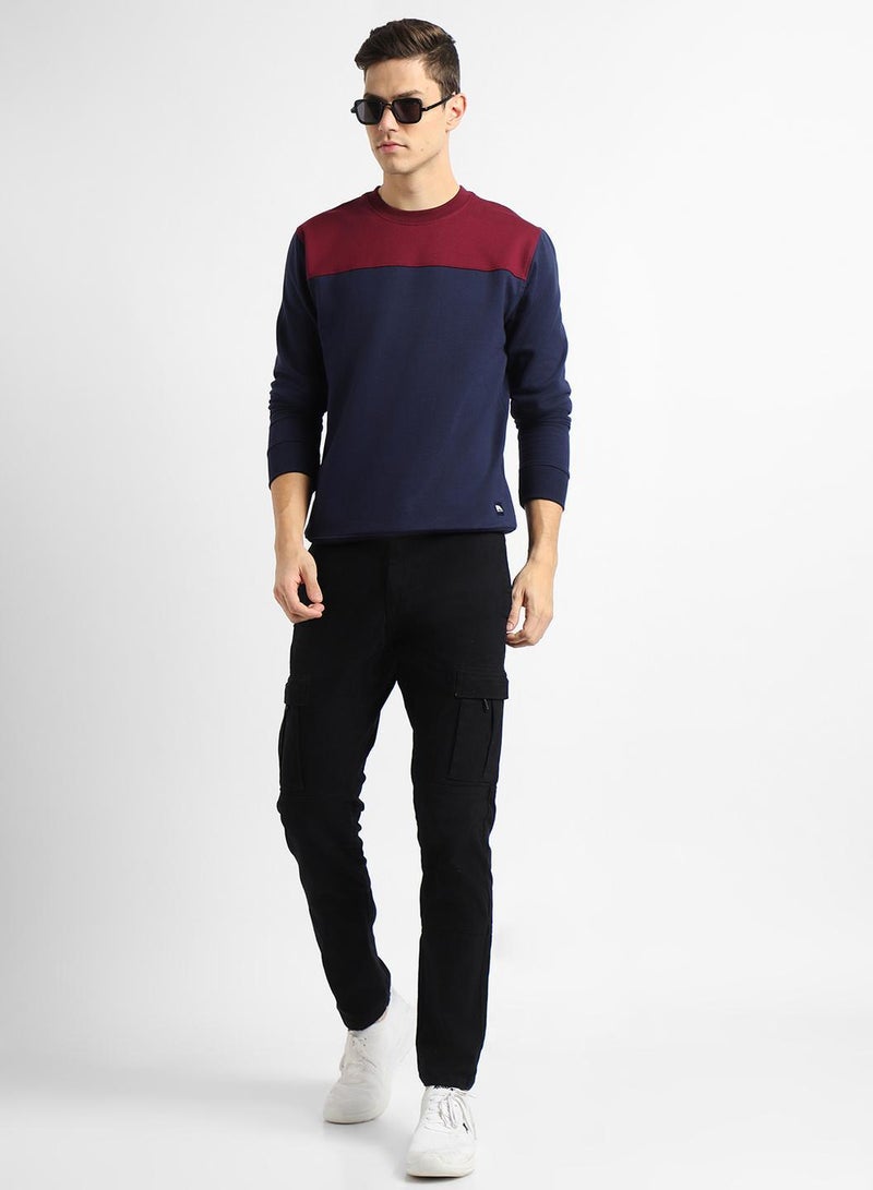 Dennis Lingo Regular Fit Navy Colourblocked Round Neck Sweatshirt for Men - Polycotton, Full Sleeves - Image 5