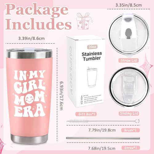 CUPLOOV Mom Gifts for New Mother, In My Girl Mom Era Christmas Gifts for Pregnant Women Mama, Expecting Moms to Be, First Time Mother Mommy Wife Sister Mothers Day, 20 Oz Pink Stainless Steel Tumbler Set - Image 4
