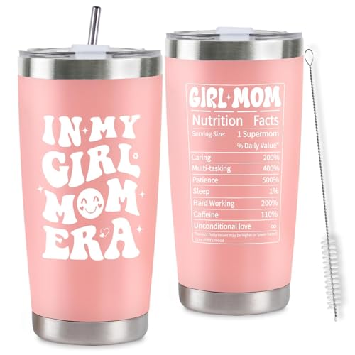 CUPLOOV Mom Gifts for New Mother, In My Girl Mom Era Christmas Gifts for Pregnant Women Mama, Expecting Moms to Be, First Time Mother Mommy Wife Sister Mothers Day, 20 Oz Pink Stainless Steel Tumbler Set - Image 1
