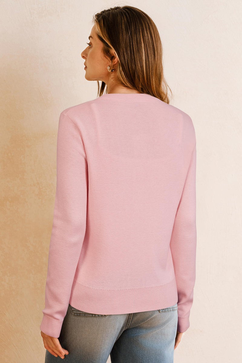 Arach&Cloz Womens Cardigan Sweaters 2026 Soft Layering Essential Wool Long Sleeve Crew Neck Button Down Lightweight Top Fashion Outfits Summer Spring Business Casual Work Light Pink L - Image 5