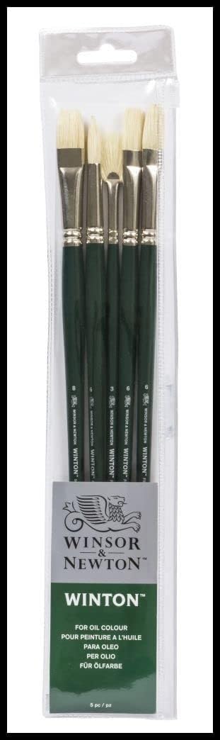Winsor Newton Winsor & Newton Winton Long Handle Brush (5 Pack) (Round 6, Filbert 6, Flat 6, Bright 8, Fan 3) - Image 1