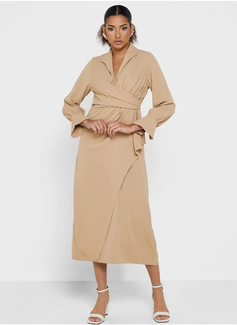 مونتانيا Flute Sleeve Wrap Dress