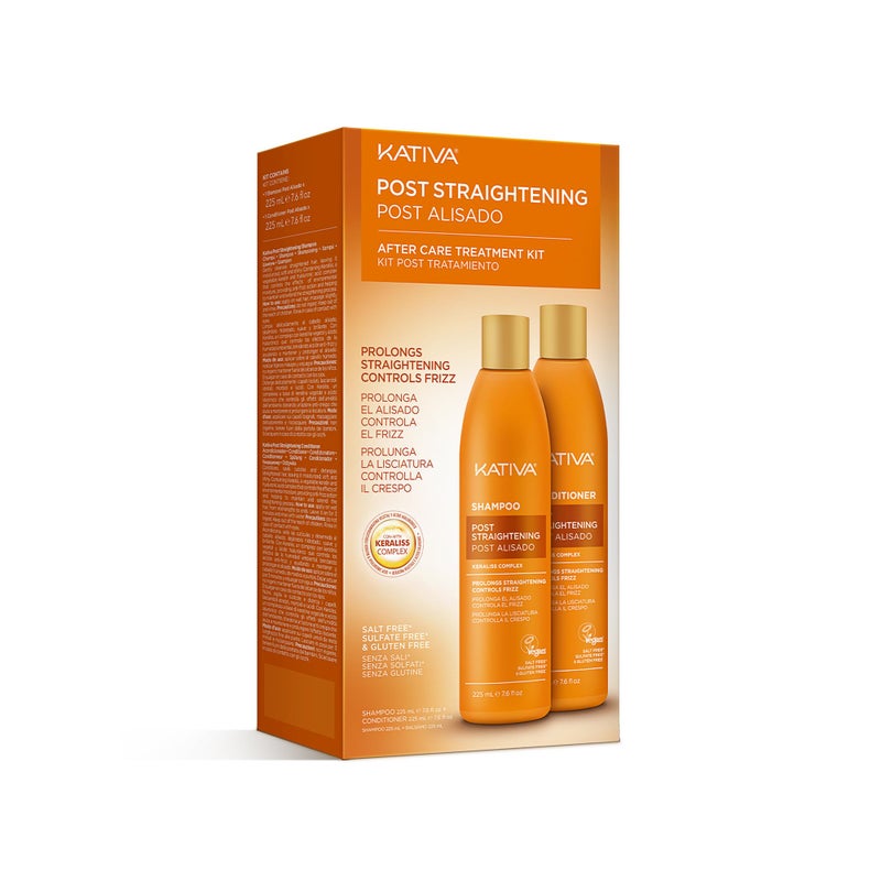 Kativa Post-Straightening Hair Care Kit â€“ Salt-Free Shampoo & Conditioner with Vegetal Keratin & Hyaluronic Acid â€“ Helps Prolong Straightening up to 18 Weeks* - 7.6 Fl Oz Each - Image 1