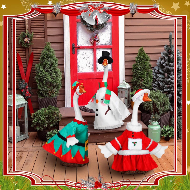 Yeyeplum 3 Set Christmas Porch Goose Outfit 23 Inch Christmas Elf Snowman Cement Goose Clothes Costume for Xmas Garden Yard Statue Party Decoration - Image 5