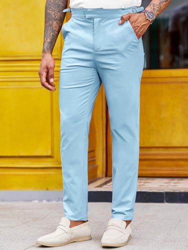 PASLTER Mens Chinos Pants Slim Fit Stretch Flat-Front Skinny Dress Suit Pants Cotton Slacks Sky Blue - Image 2