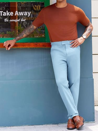 PASLTER Mens Chinos Pants Slim Fit Stretch Flat-Front Skinny Dress Suit Pants Cotton Slacks Sky Blue - Image 4