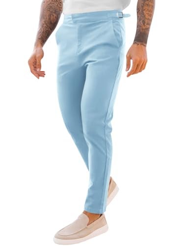 PASLTER Mens Chinos Pants Slim Fit Stretch Flat-Front Skinny Dress Suit Pants Cotton Slacks Sky Blue - Image 1
