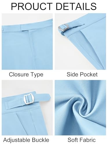 PASLTER Mens Chinos Pants Slim Fit Stretch Flat-Front Skinny Dress Suit Pants Cotton Slacks Sky Blue - Image 5
