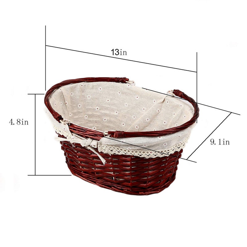 KINJOEK 2 Packs Wicker Woven Basket, Multipurpose Natural Willow Basket with Handle Premium Linen Cotton Cloth Lining for Storage and Decoration, Brown - Image 2