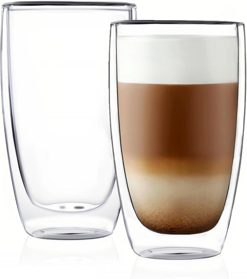 CnGlass Double Wall Thermo Glass Cup 13.5 oz,Insulated Glass Coffee Set of 2 - Image 1