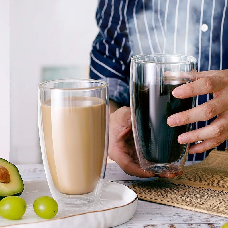 CnGlass Double Wall Thermo Glass Cup 13.5 oz,Insulated Glass Coffee Set of 2 - Image 5
