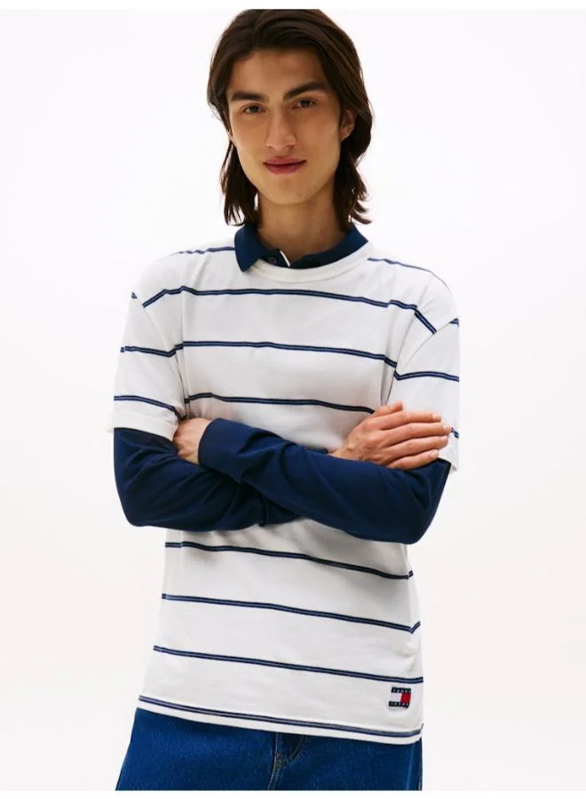 Textured Stripe Crew Neck T-Shirt