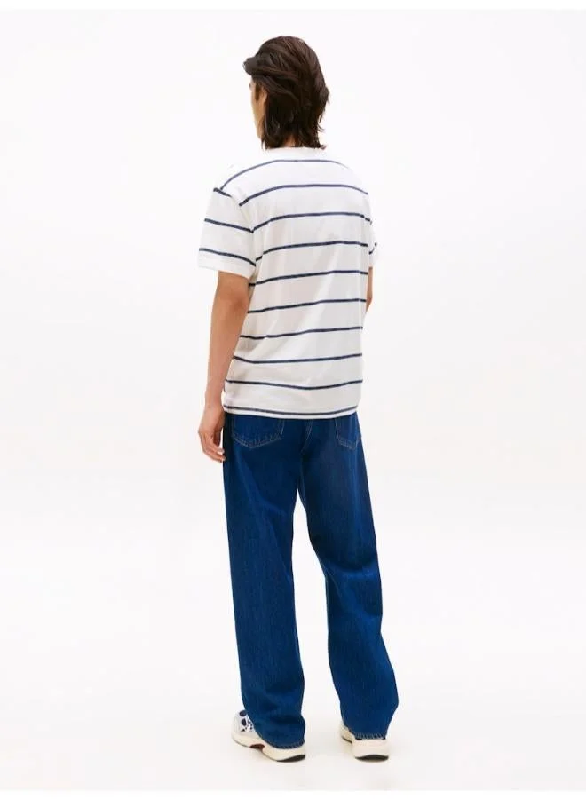 TOMMY JEANS  Textured Stripe Crew Neck T-Shirt for Men | Best Price UAE