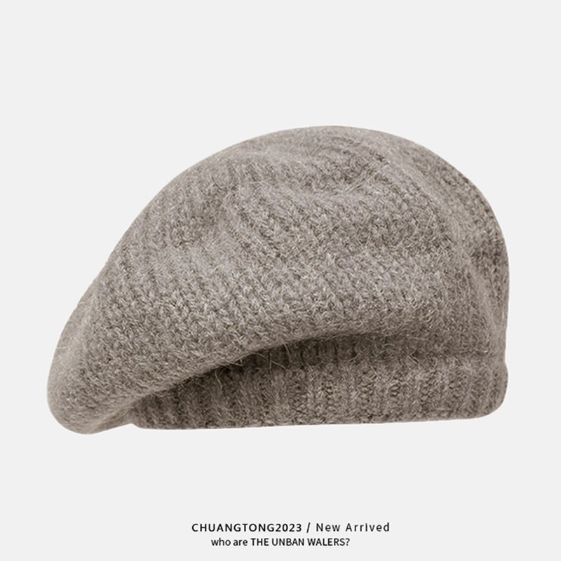 Wool Beret Knit Painter Cap Women Fluffy Winter Mocha - Image 1