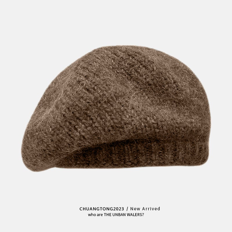 Wool Beret Knit Painter Cap Women Fluffy Winter Mocha - Image 2
