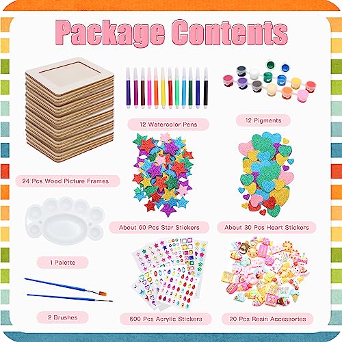 ZOCONE 24 Pcs Wooden Picture Frames for Craft, 7.5"x5.5" Picture Frame Painting Craft Kit, DIY Wood Frame with Stickers, Resin Accessories, Painting Tools, Mothers Day Crafts for Kids to Make - Image 2