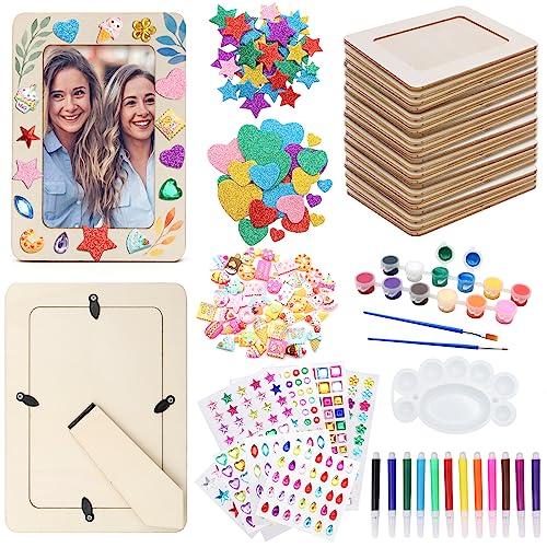 ZOCONE 24 Pcs Wooden Picture Frames for Craft, 7.5"x5.5" Picture Frame Painting Craft Kit, DIY Wood Frame with Stickers, Resin Accessories, Painting Tools, Mothers Day Crafts for Kids to Make - Image 1