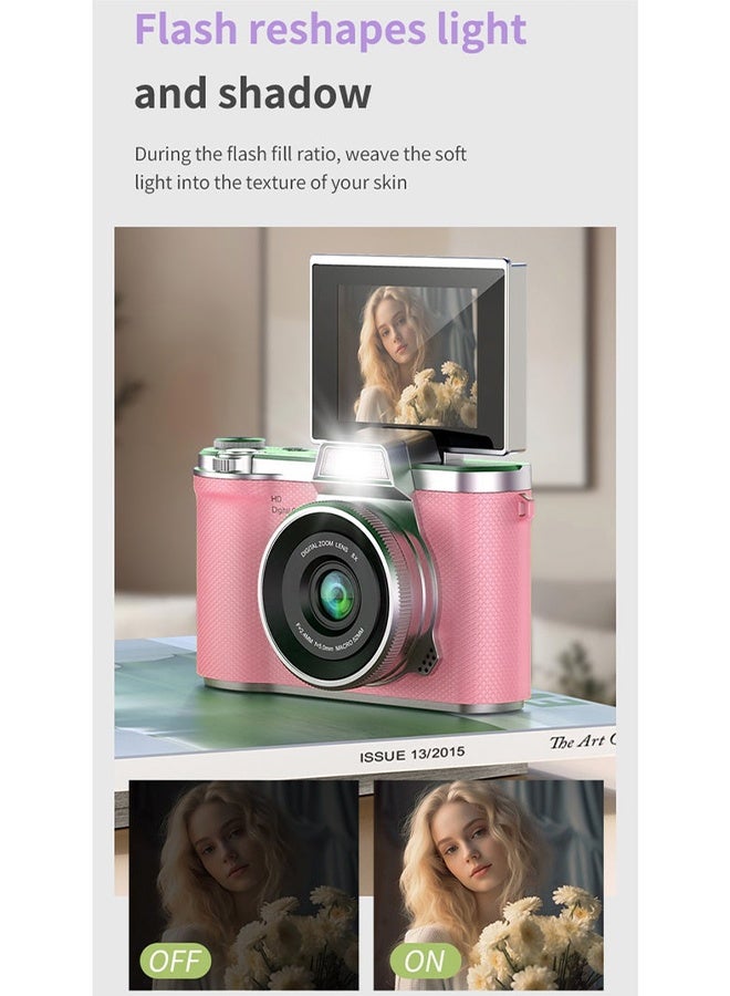 Digisand Kids Digital Camera - CCD Camera - 1080P HD Point-and-Shoot Camera - Vlogging Camera - 2.4 Inch HD Flip Screen - 8X Digital Zoom - Image Stabilization - Built in LED Fill Light - Equipped with 64GB SD Card (Pink) - Image 4