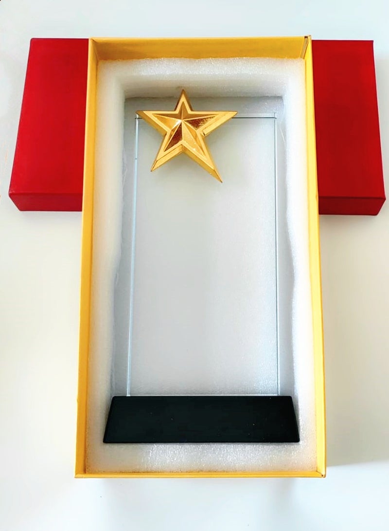 giftex Rectangle shaped crystal trophy award with star on top - Image 1