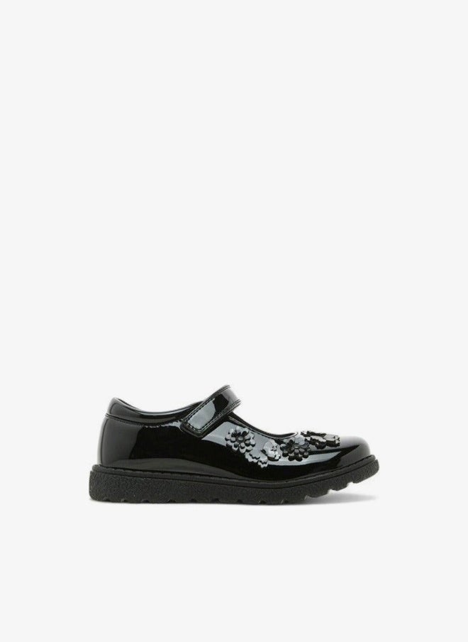 JUNIORS Flower Applique School Shoes With Hook And Loop Closure - Image 1