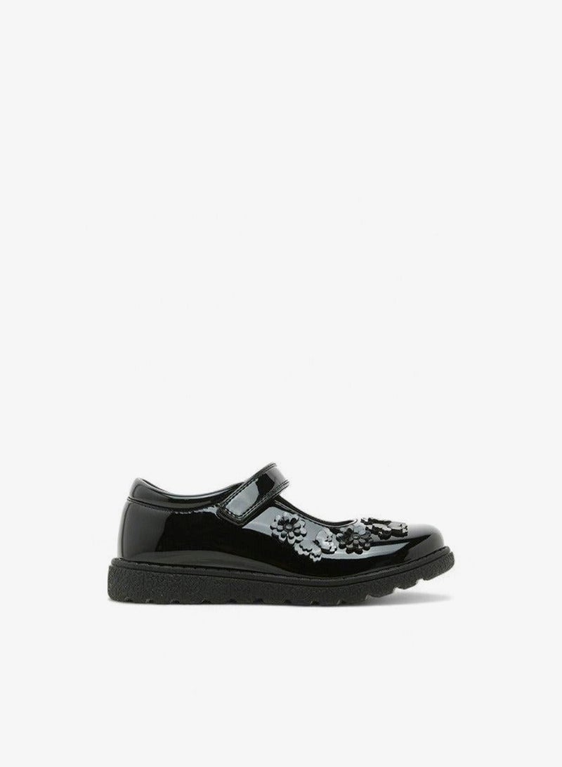 JUNIORS Flower Applique School Shoes With Hook And Loop Closure - Image 2