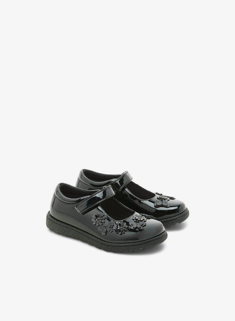 JUNIORS Flower Applique School Shoes With Hook And Loop Closure - Image 3