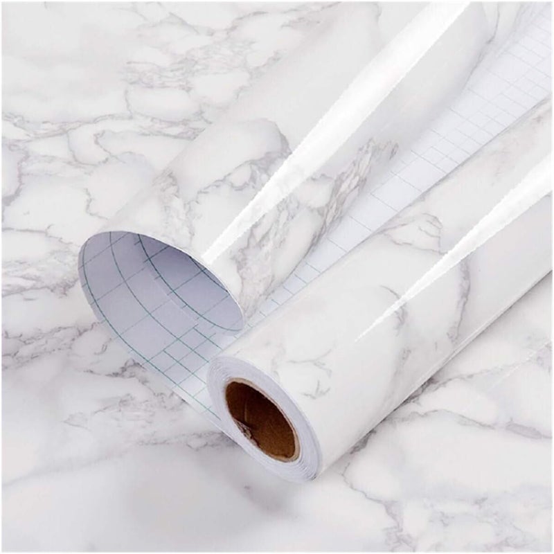 practicalws Marble Paper Granite Gray/White Roll Kitchen Countertop Cabinet Furniture is Renovated Thick PVC Easy to Remove Without Leaving Glue Upgrade 17.71" x 196.8" - Image 1