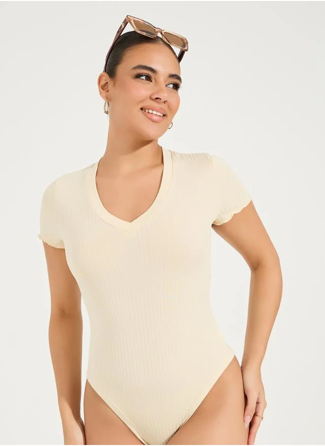 Styli Rib V Neck Bodysuit