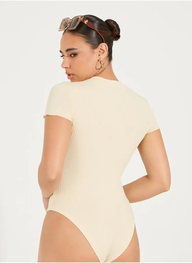 Styli Rib V Neck Bodysuit