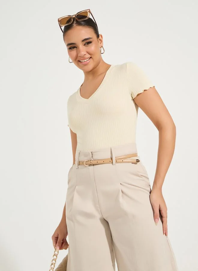 Styli Rib V Neck Bodysuit