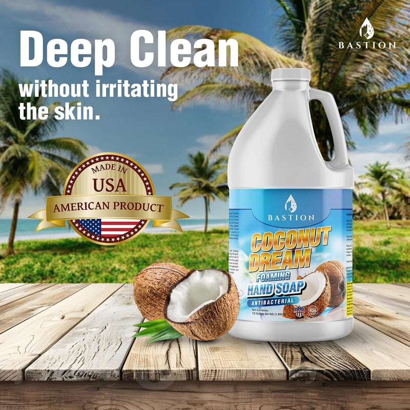 Bastion Antibacterial Foaming Hand Soap - Coconut Dream Hand Wash - Bulk 1/2 Gallon (64 oz) Refill Jug. Coconut Dream Scented. Non-toxic. Made in the USA.(Foaming Dispenser Required) - Image 1