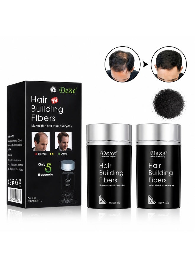 Dexe Hair Building Fibers, Instant Hair Thickening Keratin Fibers, Wind & Sweat Resistant, Black, 2 x 22g - Image 1