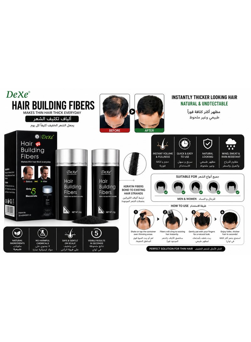 Dexe Hair Building Fibers, Instant Hair Thickening Keratin Fibers, Wind & Sweat Resistant, Black, 2 x 22g - Image 2