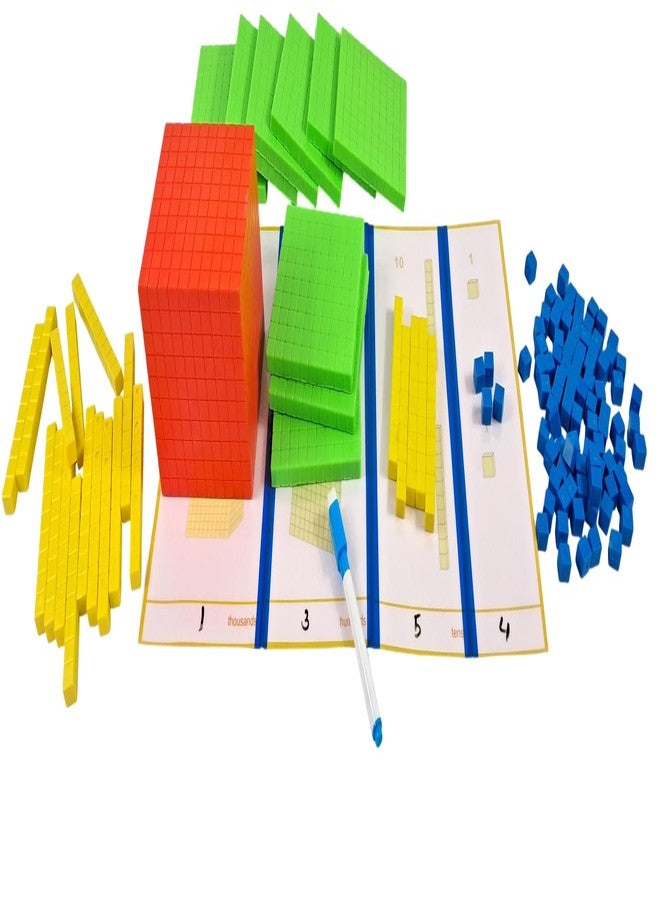 StepsToDo 131 Pieces Multiclour Base Ten Blocks Kit with Place Value Mats and Activity Instruction Book. Teaching Aid. Build Solid Foundation of Number Sense and Place Value. Place Value Blocks. - Image 1