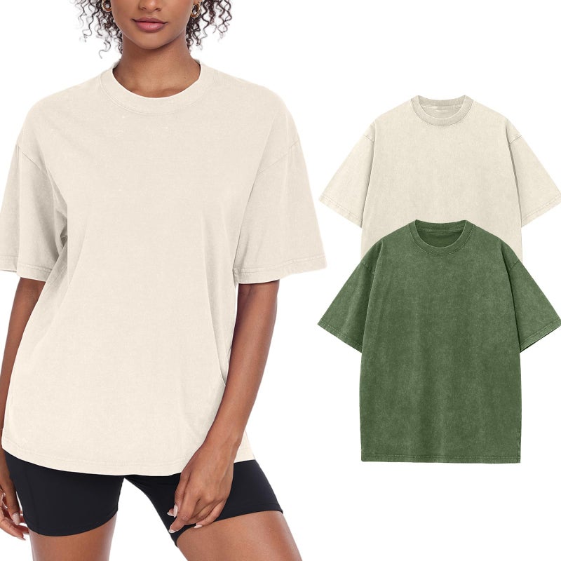 SnowElve Womens Washed Vintage Oversized T-Shirt Baggy Workout Tops Short Sleeve Cotton Tshirts Streetwear Boyfriend Tee(W-BG-AG,XL) - Image 1