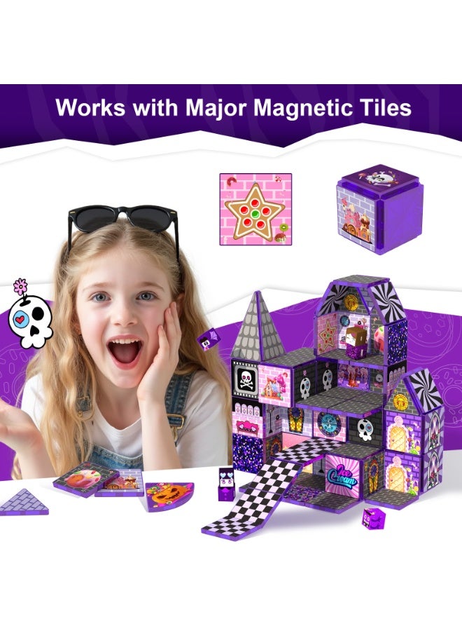 VTERLY 52 Pcs Magnetic Tiles Doll House Building Toys, Monster Magnetic Blocks for Kids Ages 3-8,STEM Magnet Toys Birthday for 3+ Year Childs,Haunted Castle Playset - Image 3