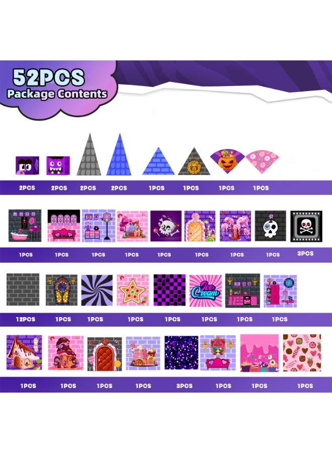 VTERLY 52 Pcs Magnetic Tiles Doll House Building Toys, Monster Magnetic Blocks for Kids Ages 3-8,STEM Magnet Toys Birthday for 3+ Year Childs,Haunted Castle Playset - Image 2