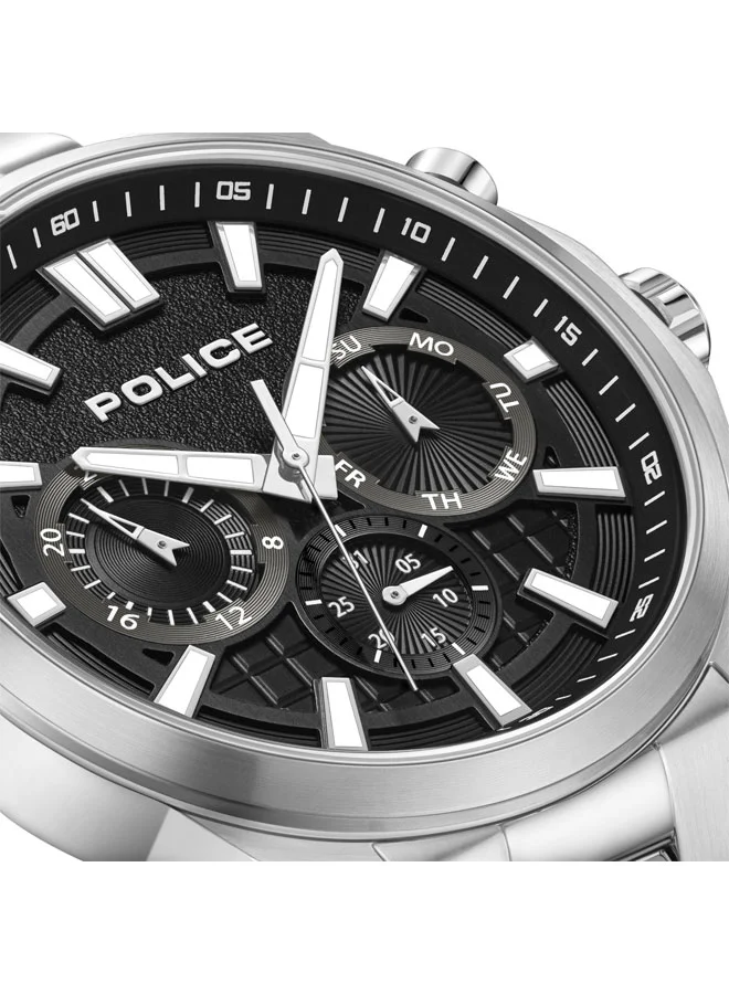 POLICE Men's Rangy Men's 44mm Multifunction Watch with Matte Black Dual-Textured Dial & 316L Stainless Steel Bracelet