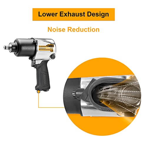 Ingco Air Impact Wrench, 7000 Rpm | 610Nm | 2 Hammer Mechanism, Pneumatic Impact Wrench Tool Kit With 3 Pcs Socket, 5 Type Connector - Box End - Image 5
