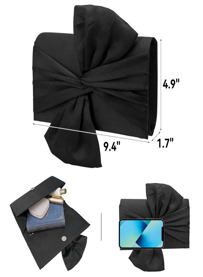 Simcat Womens Clutch Bag,Pleated Satin Handbag Lady Pleated Bow Purse Evening Bag with Chain for Wedding Prom Formal Party (Black) - Image 3