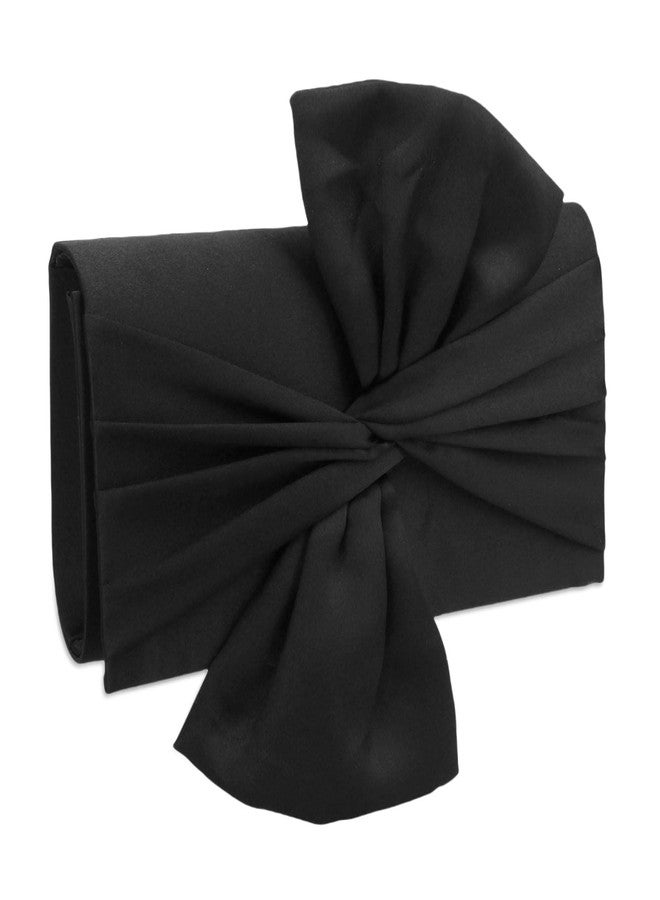 Simcat Womens Clutch Bag,Pleated Satin Handbag Lady Pleated Bow Purse Evening Bag with Chain for Wedding Prom Formal Party (Black) - Image 1